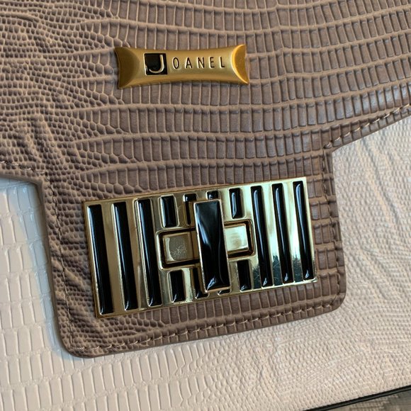 Beautiful Joanel White/Taupe Vegan Leather Embossed Handbag - Picture 11 of 13